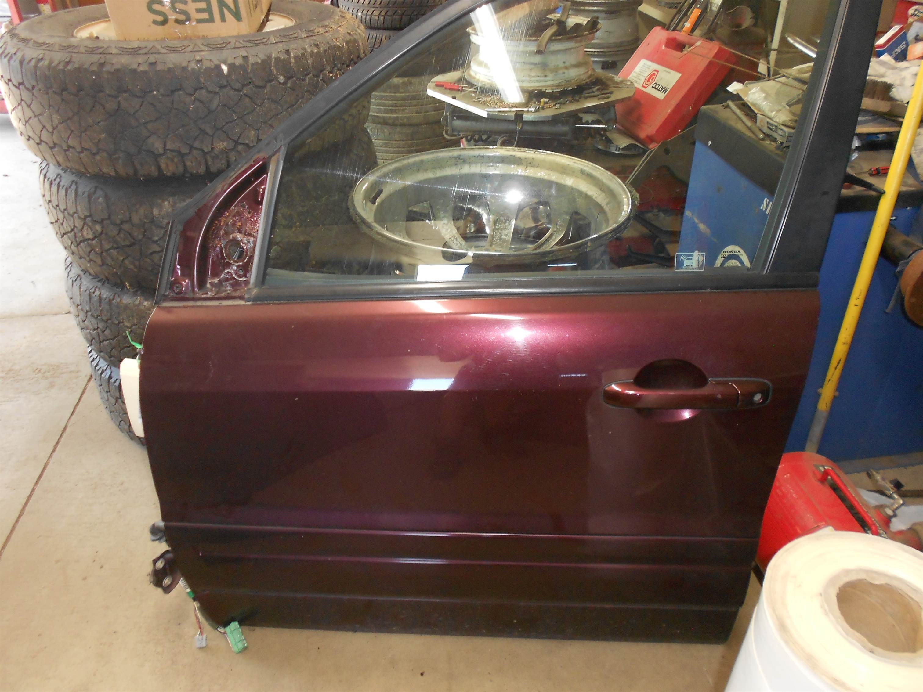 Used 03-08 HONDA PILOT DRIVER LEFT FRONT SIDE DOOR ASSY DARK CHERRY PAINT for sale small view front thumbnail