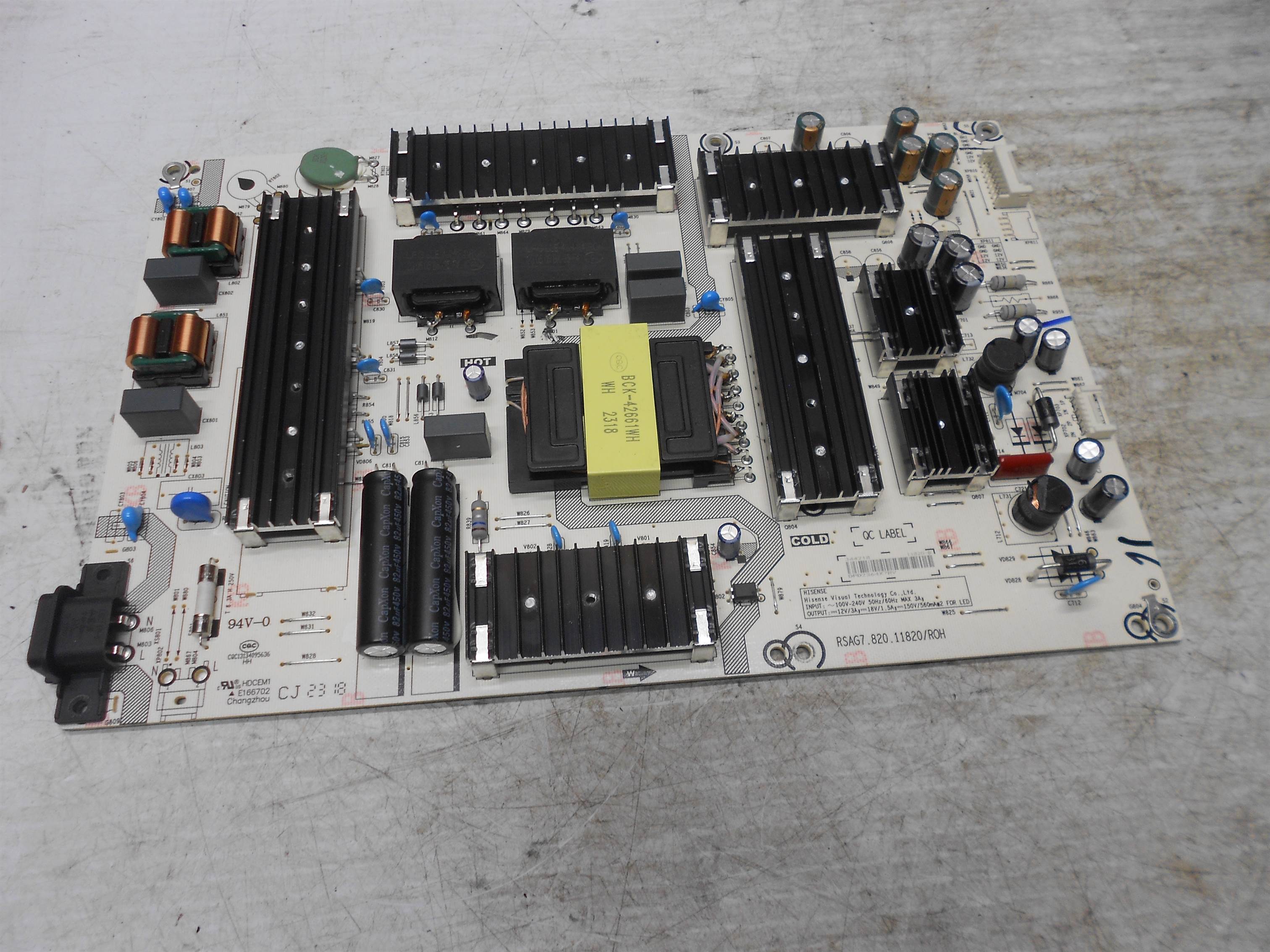 Used 75" HISENSE 75R6E4 344718 Power Supply Board rsag7.820.11820/roh RSAG7.820.11820 for sale small view front thumbnail