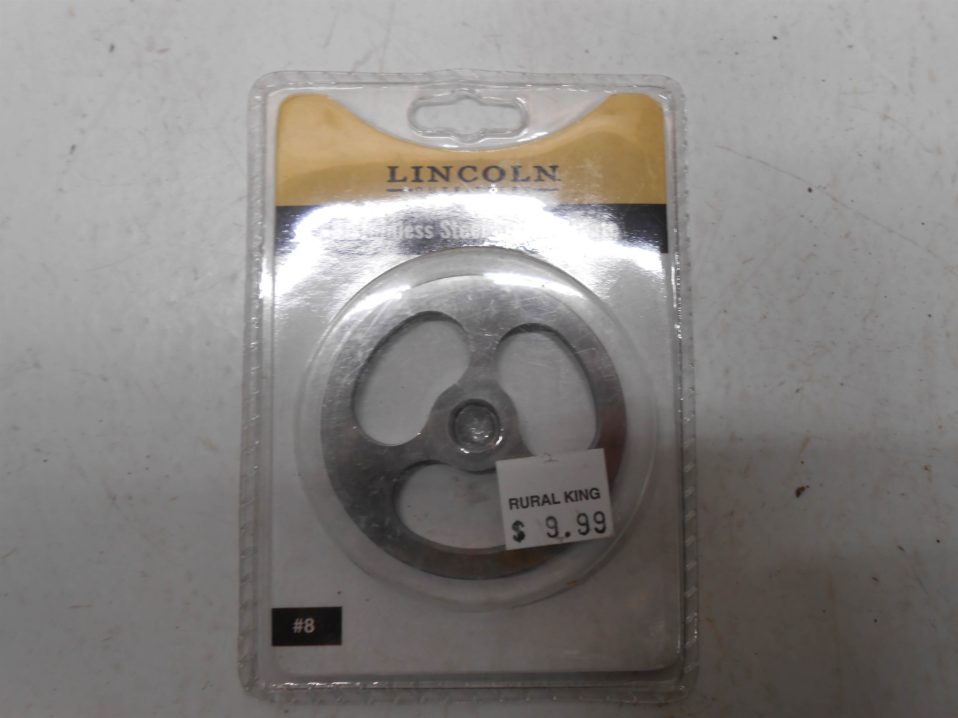 Used #8 Stainless Steel Stuffing Plate Lincoln Outfitters for sale small view front thumbnail