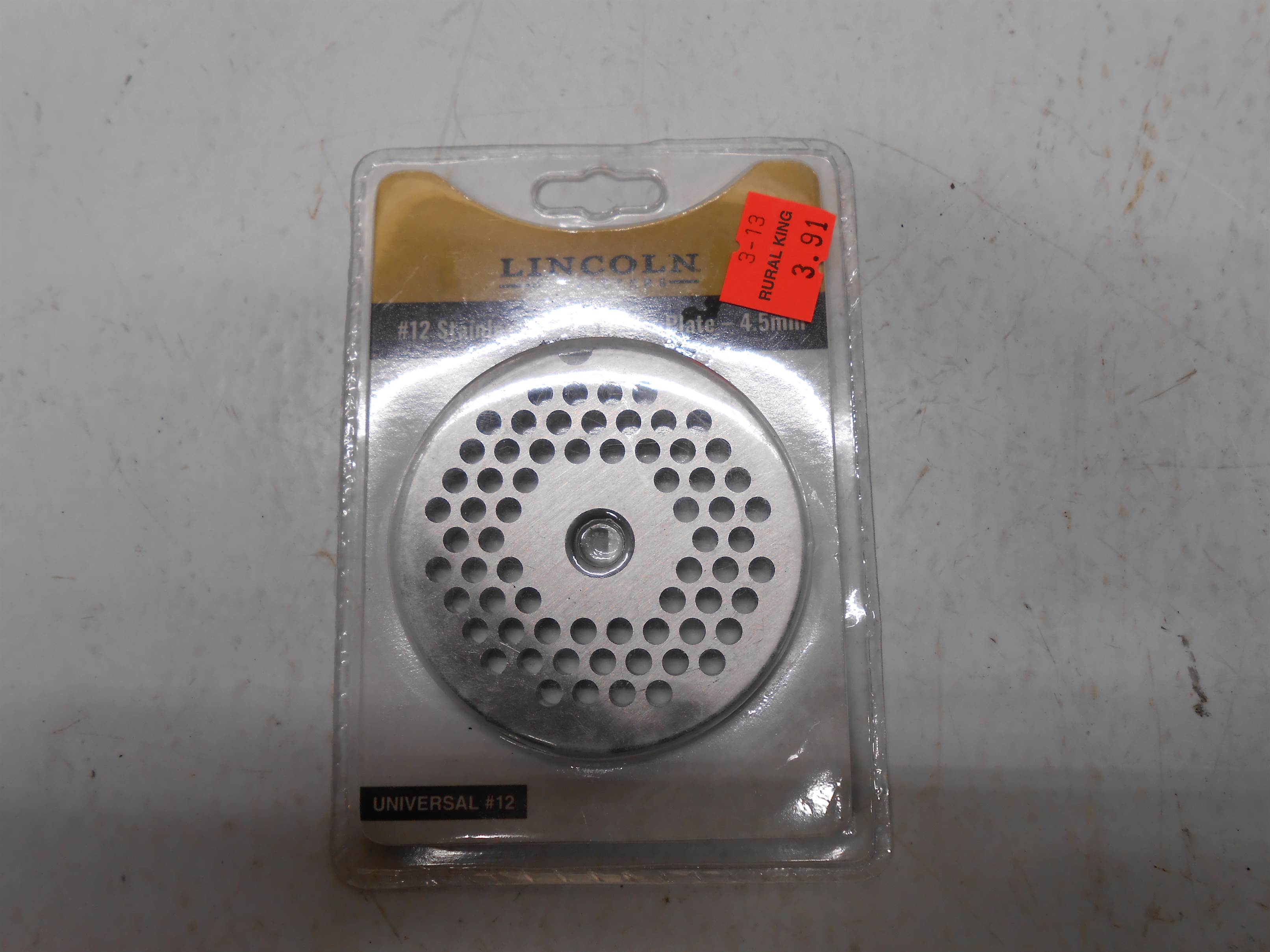 Used #12 Stainless Steel Grinder Plate 4.5mm Lincoln Outfitters for sale small view front thumbnail