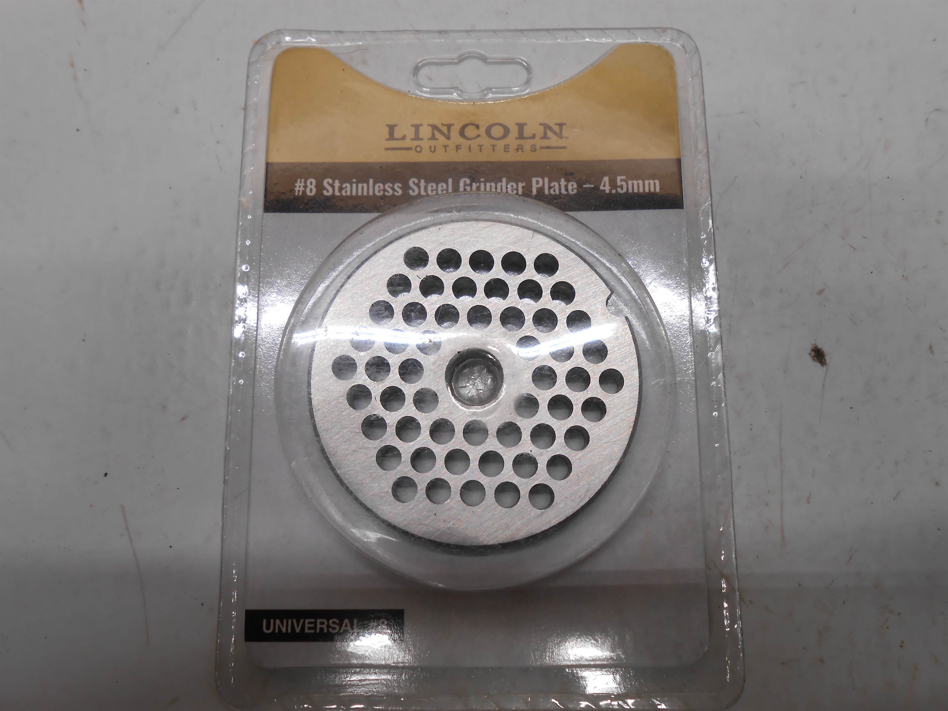 Used #8 Stainless Steel Grinder Plate 4.5mm Lincoln Outfitters for sale small view front thumbnail